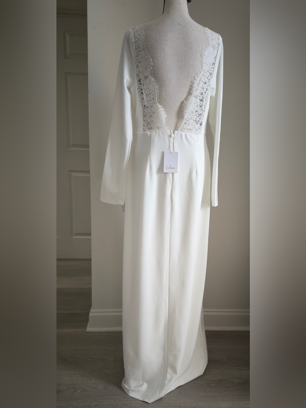 Lulus Romantic Moments White Lace‎ Long Sleeve Maxi Dress NWT Large - Picture 8 of 10